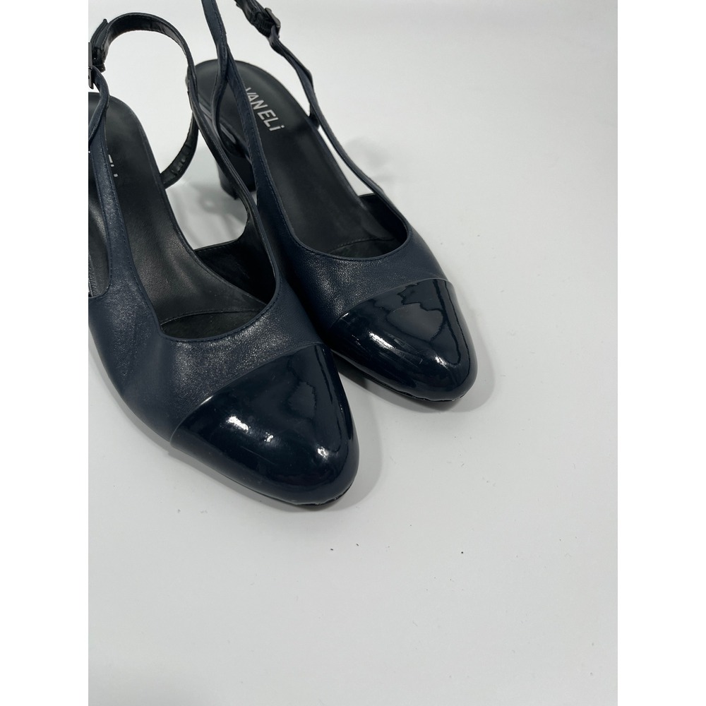 Women Faux Leather Slingback Heels 8.5 Blue Round Toe Chic Minimalist Capsule - Picture 3 of 10